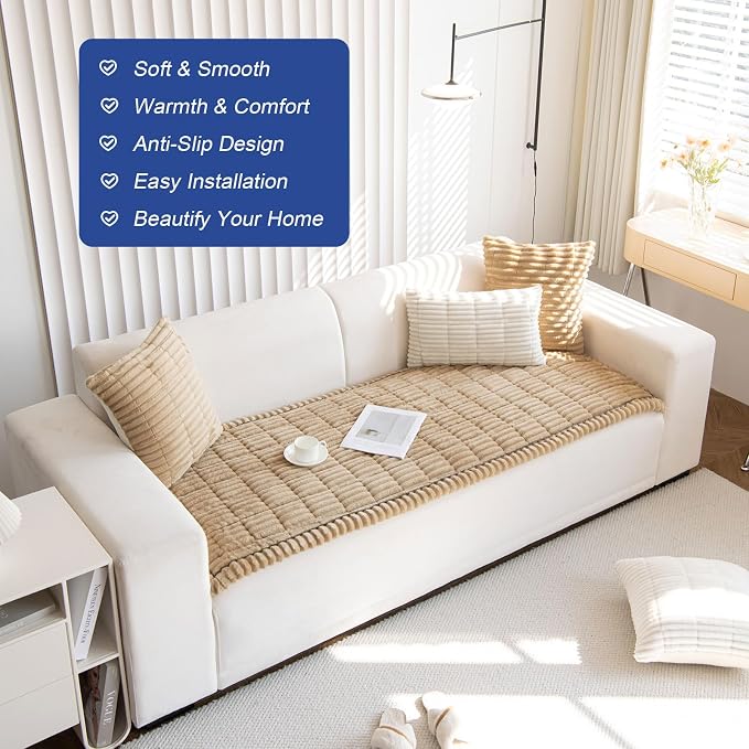 GKXLH New Thick Sofa Covers Washable - Soft Corduroy Universal Sofa Cover 2 3 4 Seater, Non-Slip Couch Cover, Couch Seat Covers Sofa Slipcovers Furniture Protector for Living Room (Coffee, 90x180cm) - Image 5