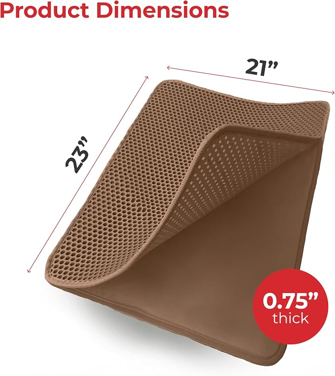 Small Cat Litter Trapper by iPrimio - Litter Mat, EZ Clean Cat Mat, Litter Box Mat Water Proof Layer and Puppy Pad Option. Patented (23"x21" Brown) - Image 3