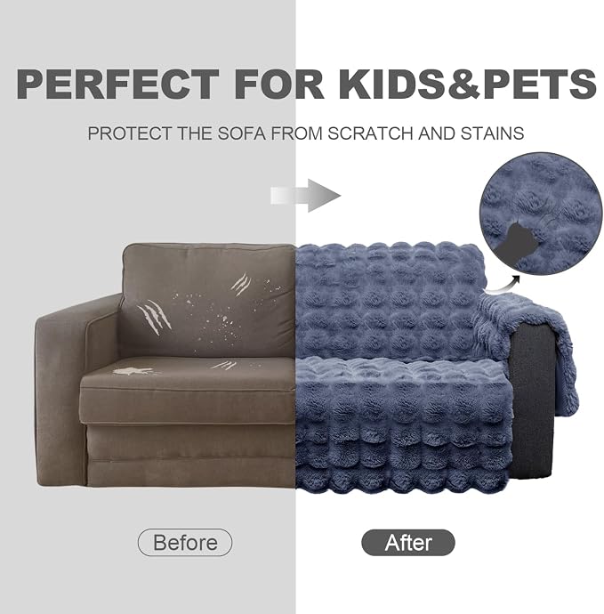 Plush and Fuzzy Shaggy Couch Cover, Dog Pad Faux Fur Sofa Cover, Water Resistant Slipcover, Non-Slip Furniture Protector for Kids,Dogs,Cats.(Noble Gray-Bubble, Small Recliner) - Image 4