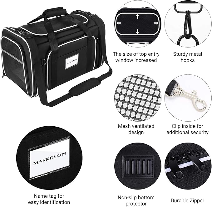 TSA Airline Approved Large Pet Travel Carrier,4 Sides Expandable with 2 Mesh Pockets,3 Entry, Soft Sided Collapsible Dog Carrier for 2 Cats,Kittens,Puppies,Dog, X-Large, Black & White