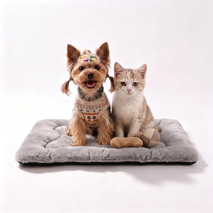 Dog Bed 22" for Metal Crate Pad, Washable Kennel Mat for Small Puppy & Cats | Soft faux rabbit fur, non-slip,machine wash/dry, plush cushioning, for crates, floors & travel, multiple sizes for all breeds by Poimerk