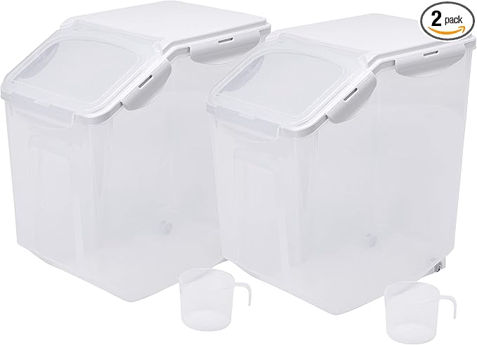HANAMYA 15 Liter / 30 lbs Rice Storage Container with Measuring Cup, BPA free, For Rice | Grain | Pet Food | Flour, 2 counts, Clear by HANAMYA
