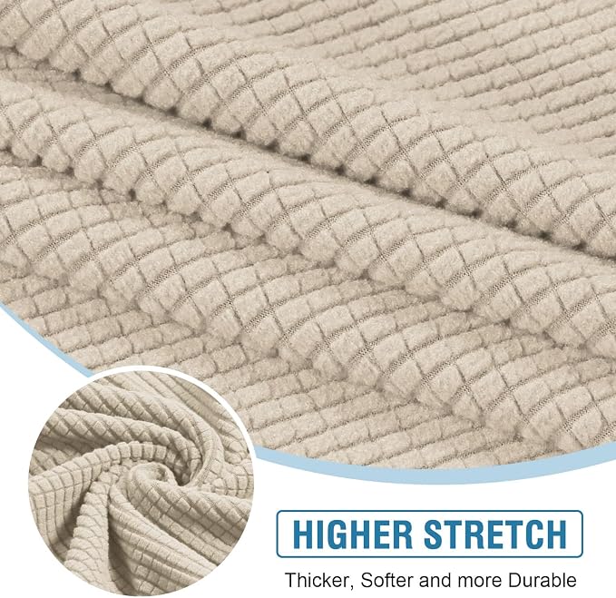 H.VERSAILTEX Sectional Couch Covers 3 Pieces Sofa Seat Cushion Covers L Shape Separate Cushion Couch Chaise Cover for Both Left/Right Sectional Couch (Seat Only: 1 Chaise + 2 Sofa, Natural) - Image 4