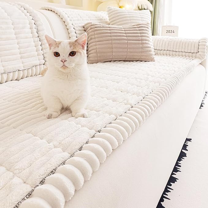 Pet Couch Cover Dogs Washable Non-Slip Couch Protector Fuzzy Cat Sofa Covers for 3 Cushion Sofa Pet Friendly Couch Protector Dog Mat for Couches and Sofas White, 27.6 x 70.9 - Image 8