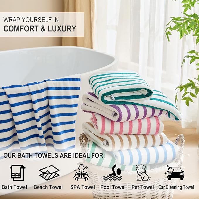 JML Microfiber Beach Towels, 6 Pack, 27" x 55", Cabana Stripe Dark Green | Soft, Absorbent, Quick Drying Lint-Free, No Fading for Summer Party, Pool, Sport, Yoga, Swimming - Image 6