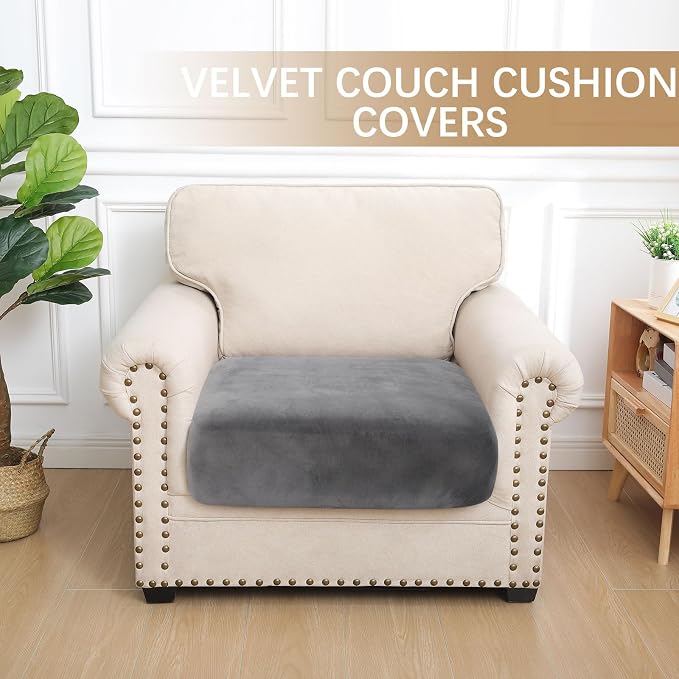hyha Velvet Couch Cushion Covers, Sofa Covers for Cushion Couch Washable | Soft Plush Sofa Slipcover, Elastic Bottom, Non-Slip Wear Resistant Furniture Protector, Ideal For Pets & Kids, Small - Image 5
