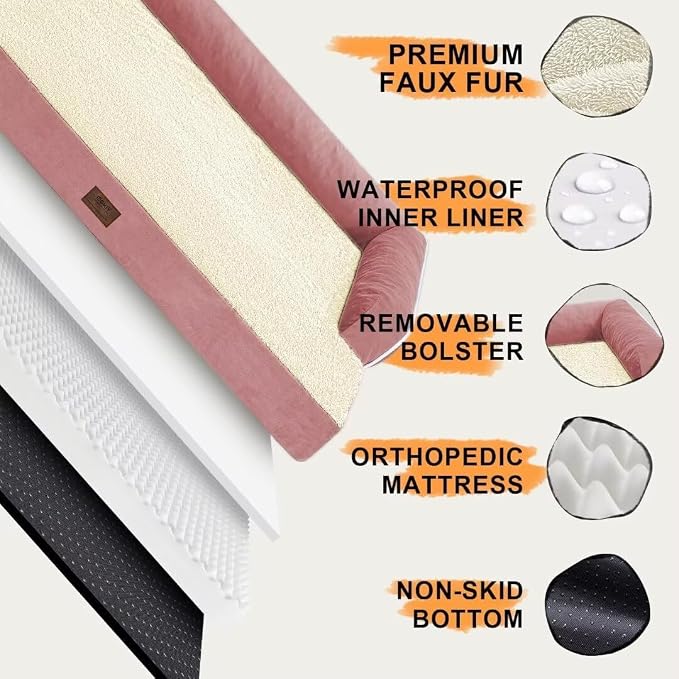 MEKIY Orthopedic Comfy Pet Sofa Dog Bed with Bolster for Small Dogs Cats | Pillow Support for Neck Relief, Egg Crate Foam, Skin-Friendly Surface, Waterproof Liner, Anti-Slip Bottom, 24 x 18 Inch - Image 5