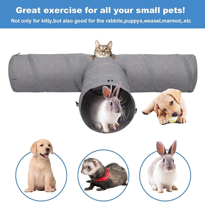 Ownpets Cat Tunnel, Extra Large 3 Way Collapsible Kitty Tunnel Cat Tube with Plush Ball & Feather Toy, Cat Play Tunnel for Large Cat, Kitten, Puppy, Rabbit(12 inches in Diameter) - Image 8