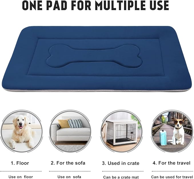 Dog Bed Soft Dog Crate Pad Mat for Medium/Large Dogs 36 in Non-Slip Bottom Washable Dog Sleeping Mattress Pet Beds Cat Beds Kennel Pads, Dark Blue - Image 4