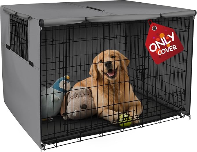 Explore Land Dog Crate Cover Heavy Duty Polyester Pet Kennel Sunshade Universal Fit for 42 inches Wire Cage (Grey) by ExploreLand