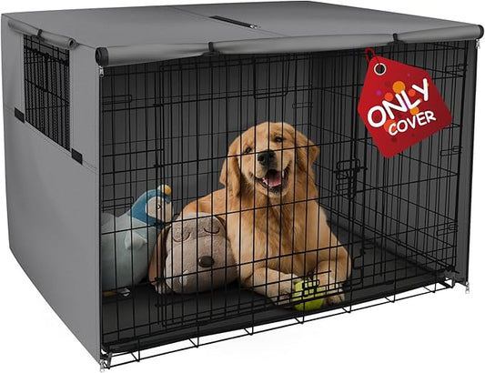 Explore Land Dog Crate Cover Heavy Duty Polyester Pet Kennel Sunshade Universal Fit for 42 inches Wire Cage (Grey) by ExploreLand