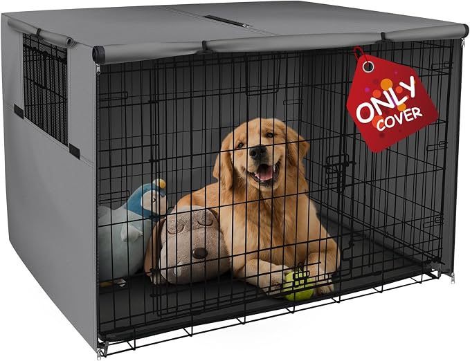 Explore Land Dog Crate Cover Heavy Duty Polyester Pet Kennel Sunshade Universal Fit for 24 inches Wire Cage (Grey) by ExploreLand