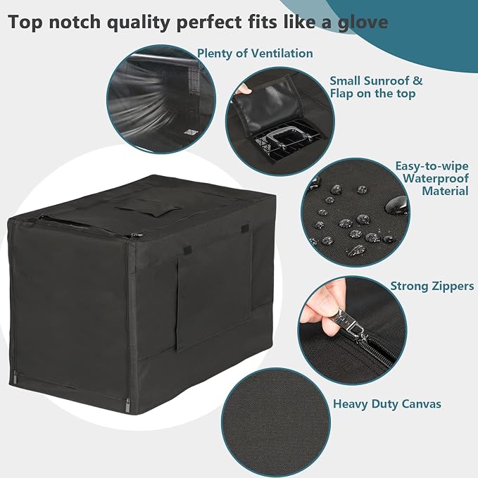 PETSFIT Dog Crate Cover,42 Inch Cover for Wire Dog Kennel, Single Door, Mesh Window, Flap On the Top and Back is Detachable，Black - Image 4