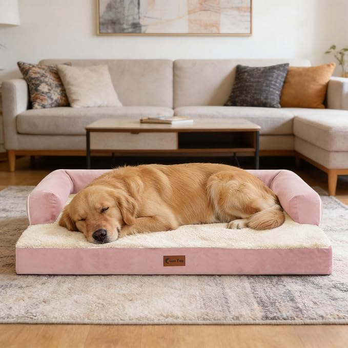 Orthopedic Washable Dog Bed for Large Dogs, 36x27in, Pink | Orthopedic Foam Relieves Joint Pressure, Bolsters Supports Head And Neck, Washable Cover, Non-Slip Bottom - Image 9