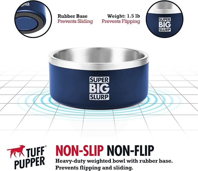 Tuff Pupper Heavy Duty Insulated Dog Bowl | Double Wall Stainless Steel Dog Food Dish | Non-Slip Spill Proof Dishwasher Safe Cat Bowl | Water Dish for Feeding Large Medium Small Pets (44oz, Blue) - Image 4