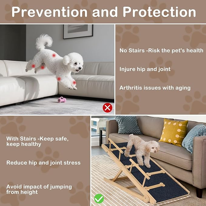 Dog Ramp for Bed, Non-Slip Pet Ramp with Adjustable Heights, Portable Foldable Dog Ramps for Cars, SUVs, Beds - Anti-Slip Traction Surface, Holds Up to 160 lbs, Lightweight & Easy Storage (47.3 INCH)