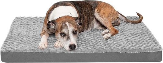 FurHaven Orthopedic Dog Bed for Large Dogs, Mattress Style Bed, Orthopedic Egg Crate with a solid Orthopedic Foam Base for Joint Support, Washable Cover, Large, Plush Faux Fur & Suede, Gray by FurHaven