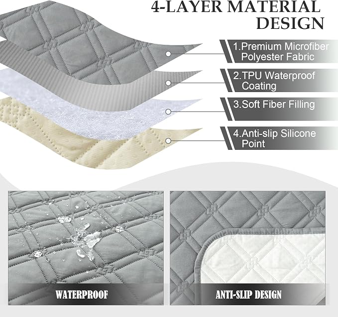 Genina Waterproof Recliner Chair Covers, Recliner Cover for Dog Pets Friendly, Washable Antislip Reclining Chair Cover Furniture Protector, Sofa Slipcover for Living Room(23.6inch/Light Grey) - Image 7