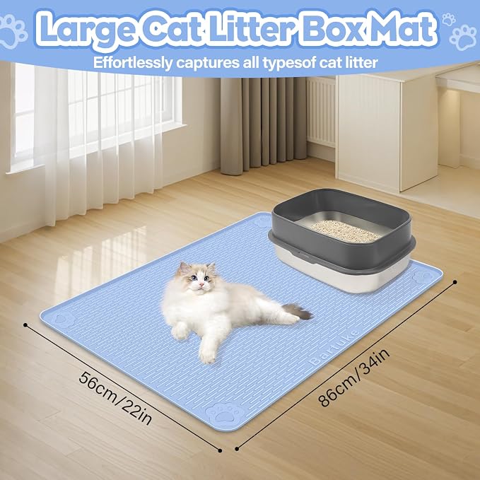 Silicone Cat Litter Mat for Litter Box 34”x22” Large Cat Mat, Blue | Waterproof, Non-Slip, Leak-Proof Rug Mat with Lip, Easy to Clean, Extra Large Litter Catcher Mat for Floor - Image 2
