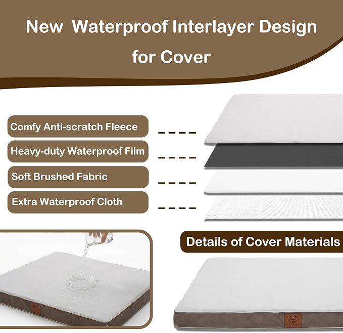 Dog Bed Large Sized Dog Washable，41" x 27" x 4" Orthopedic Memory Foam Dog Bed for Crate,Chew Proof Dog Bed Waterproof,Light Gray - Image 2