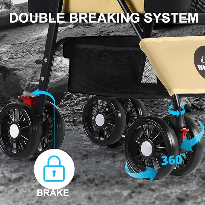 3 in 1 Pet Dog Stroller for Small Medium Dogs 10-50 lbs, Foldable Cat-Strollers for 2-Cats with Removable Carrier, Pet-Strollers for Cats with Storage Bag, Small Puppy-Stroller, Dog-Cart (Brown)