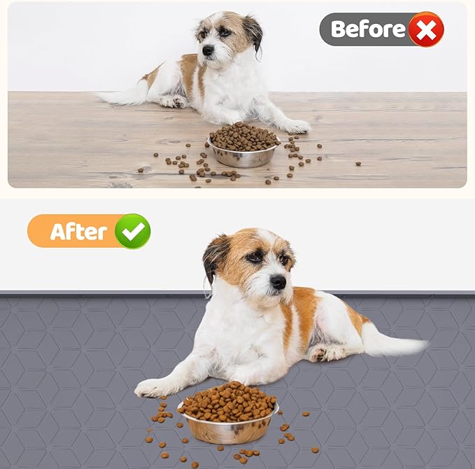 Dog Food Mat 34''x22'' Large Dog Mat for Food and Water,Dark Grey | Silicone Dog Bowl Mat with Raised Edge, Waterproof Non-Slip Pet Feeding Mat for Floors, fit for Dog Cat Bowls - Image 4