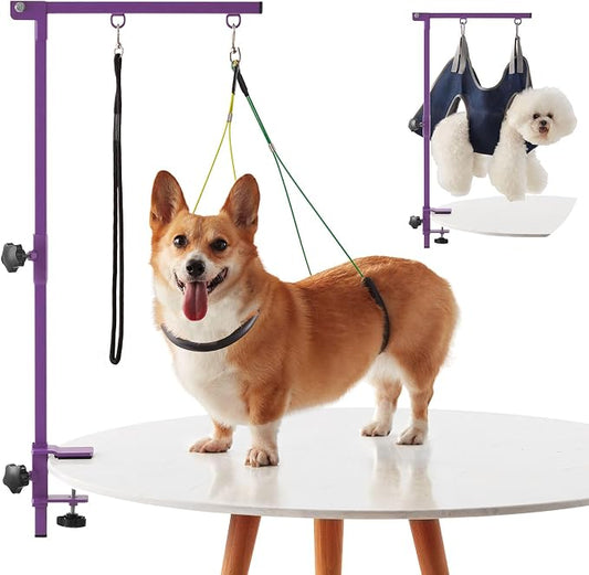 Home Dog Grooming Table Arm with Hammock 35" Height Adjustable Dog Grooming Arm with Clamp No-Sit Haunch Holders Durable Purple(Grooming Table Not Included) by IVEKEN