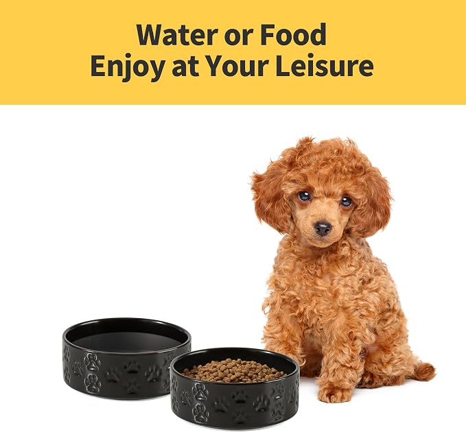 Ceramic Dog Bowl Set of 2 with Non-Slip Base, 6.1" W x 2.8" H | 3.5Cup Food and Water Bowls, Microwave Safe, Dishwasher Safe, Easy to Clean, for Small to Medium Dogs, Black - Image 4