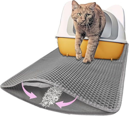 Large Cat Litter Mat - 30"x 24" Double Layer Honeycomb Kitty Litter Mat,Waterproof and Urine-Proof,Easy to Clean with Handles,Ideal Litter Trapping Mat for Cats by PetProducts