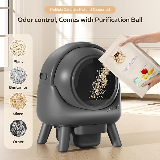 Automatic Litter Box, Self Cleaning Litter Box for Multiple Cats, Smart APP Control & Dual Safety Sensors, 15-Day Large Capacity Waste Bin, Odor Control, Includes Trash Bags,Gray - Image 4