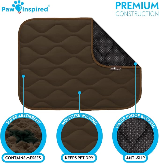 Paw Inspired Washable Padded Crate Mats for Dogs | 23" x 17" Pad, Fits 24-inch Kennels | Leakproof, Waterproof Bottom, Plush Pet Beds (Dark Brown) - Image 5