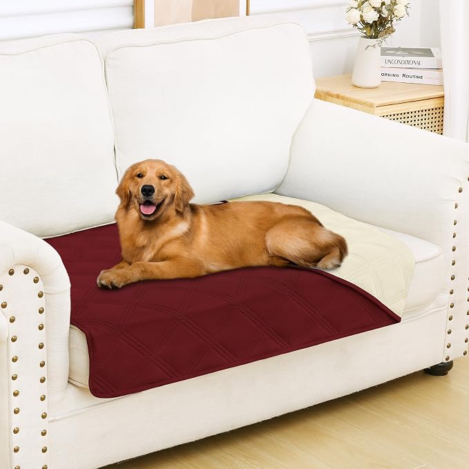 Smiry Waterproof Dog Bed Cover, Reversible Pet Blanket for Sofa Couch | Soft Washable Dog Blanket, Leakproof Couch Cover for Dogs Cats & Furniture Protection, 30x53, Wine Red/Beige by Smiry