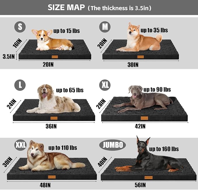 Patas Lague Orthopedic Large Dog Bed Washable Pet Crate Mat 56''X40'' Black | Egg-Crate Foam Dog Couch For Large Sized Dogs, Waterproof Removable Cover, Soft Pet Bed With Nonskid Bottom - Image 7