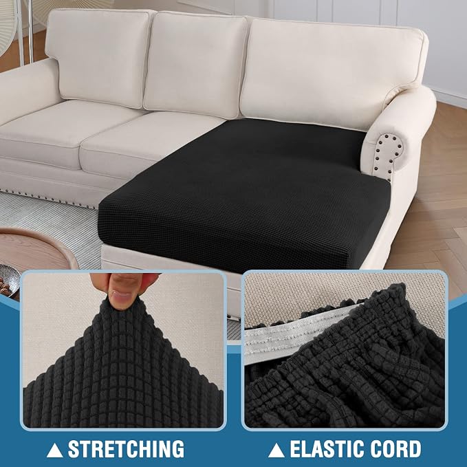 H.VERSAILTEX Sectional Couch Covers 1 Piece Chaise Slipcover L Shape Separate Cushion Couch Cover for Both Left/Right Sectional Couch (Seat Only: 1 Chaises, Black) - Image 6