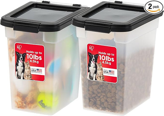 IRIS USA Airtight Dog Food Storage Container, Up to 10 lbs Each, 2 Pack, for Dog Cat Bird and Other Pet Food Storage Bin, Keep Fresh, Translucent Body, BPA Free, Clear/Black by IRISUSA