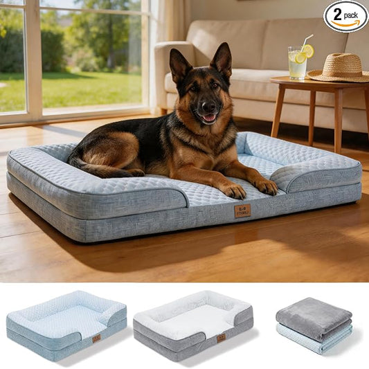 Orthopedic Extra Large Dog Bed with 2 Pack Removable Washable Covers - Soft Plush & Cooling Surface, Waterproof Dog Bed 44 Inch Pet Bed with Egg-Crate Foam and Non-Skid Bottom by PTHMKJ