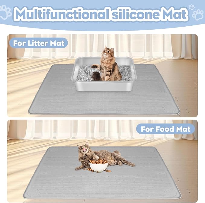 Silicone Cat Litter Mat for Litter Box 34”x22” Large Cat Mat, Light Grey | Waterproof, Non-Slip, Leak-Proof Rug Mat with Lip, Easy to Clean, Extra Large Litter Catcher Mat for Floor - Image 6