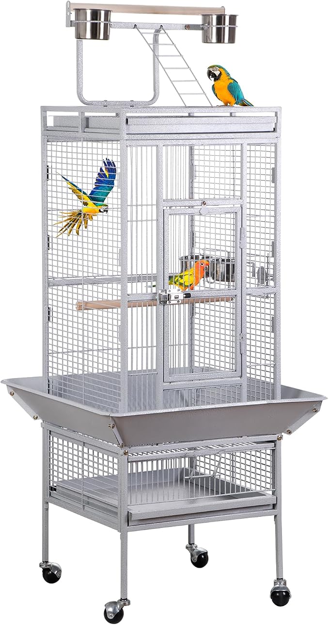 Nova Microdermabrasion 61 Inches Large Bird Cage Play Top Parrot Cockatiel Parakeet Chinchilla Macaw Cockatoo Cage W/Stand Perch Pet Supplies, White by NovaMicrodermabrasion