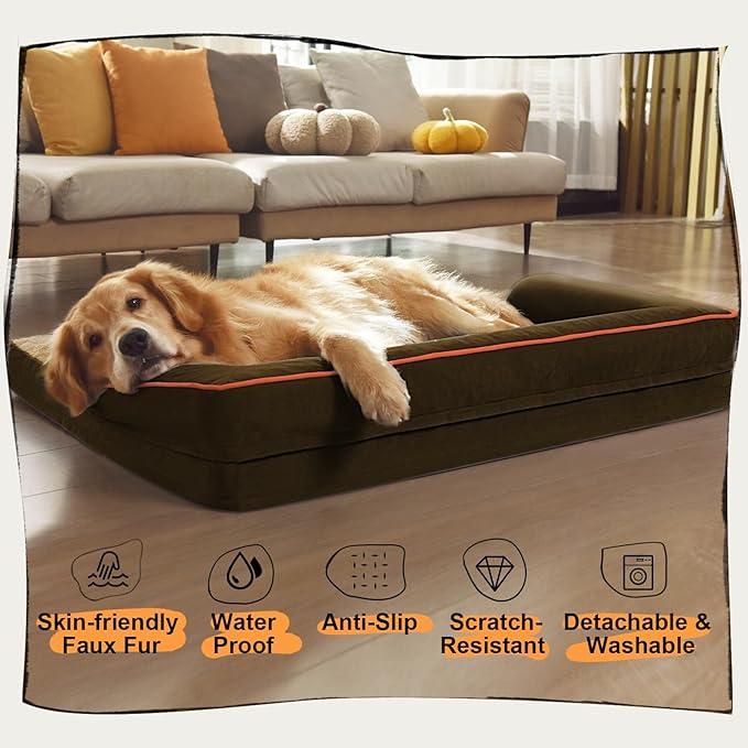 MEKIY Orthopedic Washable Dog Bed with Bolster for Large Sized Dogs | Pillow Support for Neck Relief, Egg Crate Foam, Waterproof Liner, Anti-Slip Bottom, Machine Washable Cover, 38 x 25 Inch - Image 6