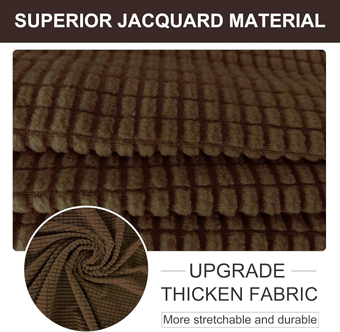 U-NICE HOME Stretch Couch Cover Slipcover for 3 Cushion Sofa, Brown | 1-Piece Sofa cover, Washable, Pet friendly, Furniture protector, Polyester Spandex Jacquard fabric - Image 4