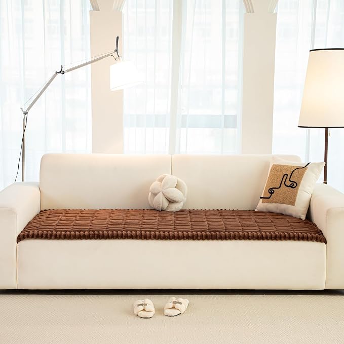 Faux Fur Plush Dog Couch Cover, 3D Stripe Fuzzy Sofa Covers, Non-Slip Fluffy Dog Bed Cover Pet Blanket, Washable Furniture Protector for Puppy Cat (Dark Coffee,28"x47") - Image 2