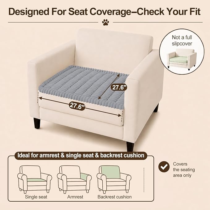 decorUhome Couch Cover for Dogs, Non Slip Fuzzy Thick Pet Sofa Protector | Pet Friendly, Couch Covers for Sofa, Machine Washable, Fits Armrests, Single Seats & Backrest Cushions, Grey, 27.6" x 27.6" - Image 10