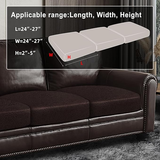 ANARACHON Leather Look Couch Cushion Covers Sofa Seat Slipcovers Sets Couches Furniture Protector for Sectional Armchair Loveseat Pets Kids Stretch Spandex Fabric (3 Cushion Sofa, Chocolate) - Image 3