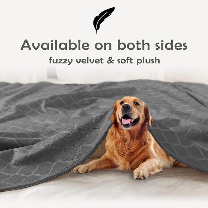 fuguitex Waterproof Dog Blanket Bed Cover Dog Crystal Velvet Moroccan Fuzzy Cozy Plush Pet Blanket Throw Blanket for Couch Sofa(82 * 102 inch, Dark Grey+Grey) - Image 4