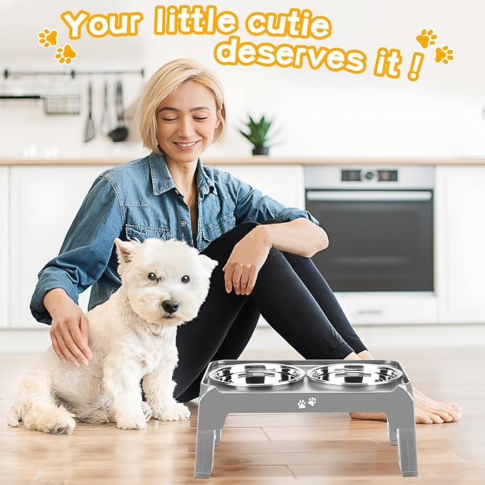 COMESOON Elevated Dog Bowls for Small Medium Dogs, 3 Height Adjustable Raised Stand with 2 Thick 6" Stainless Steel Food Bowls, Non-Slip Feeder Adjusts to 2.75", 6", 7.5", Grey - Image 7