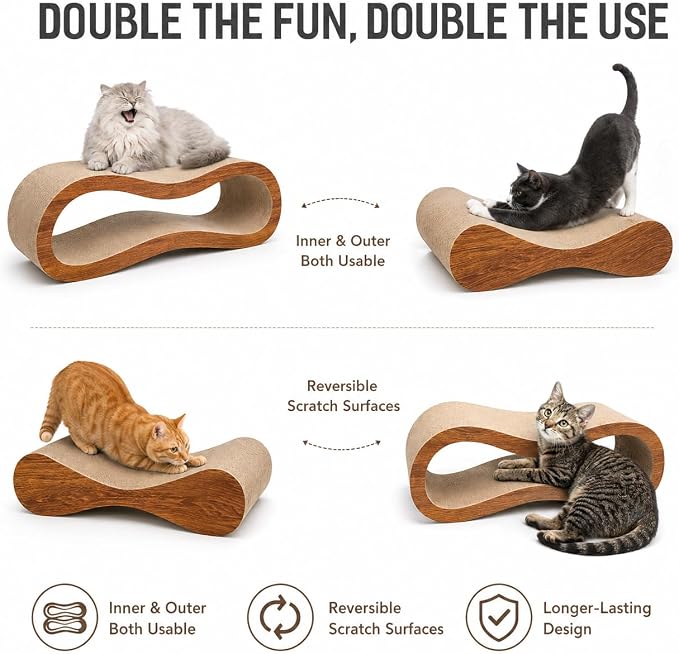 2 in 1 Cat Scratch Pads, Large Scratcher Board for Scraching & Napping, 100% Recyclable&Reversible Cat Scratchers for Indoor Cats Scratching Pad Couch Lounger Cardboard - Image 2