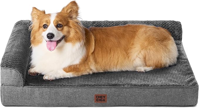EHEYCIGA Large Dog Bed Memory Foam for Crate, Orthopedic Dog Bed Large Size Dogs with Washable Removable Cover, Waterproof Pet Sofa Couch with Nonskid Bottom, 35x22x6, Dark Grey by EHEYCIGA