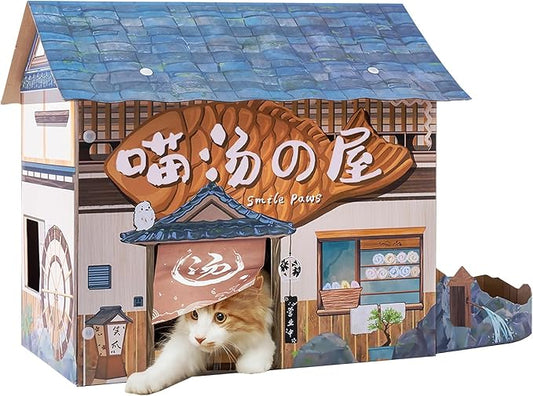 SMILE PAWS Cat Beds for Indoor Cats, Cardboard Cat House with Scratchers, Onsen Hotel, Large Sturdy Cat Furniture Condo Cave Tent, Easy to Assemble Pet Toys Accessories Stuffs, Bunny Small Animals by SmilePaws