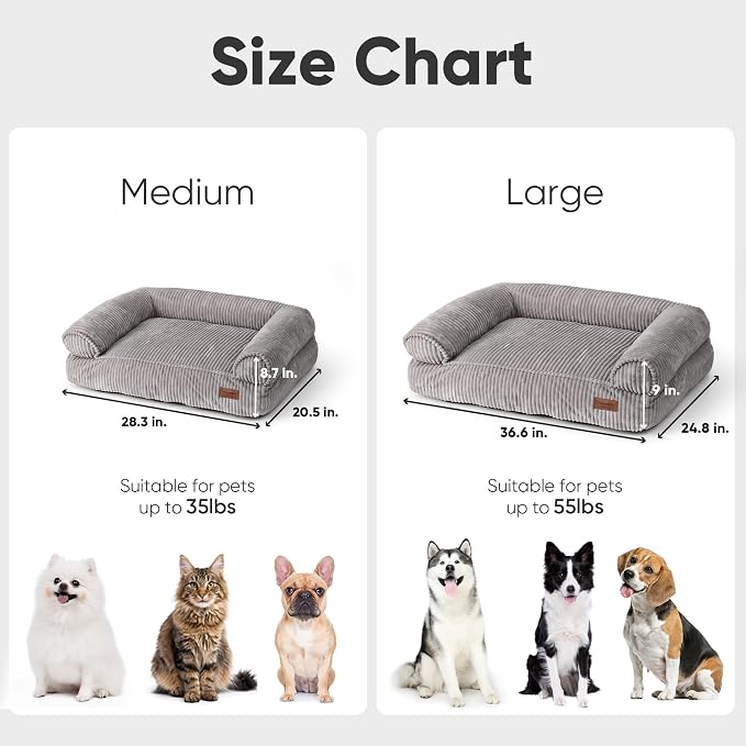 FUKUMARU Dog Couch Bed, Corduroy Cozy Cat Bed, Waterproof, Washable Cover | 28in Orthopedic Dog Beds Sofa for Small Dogs and Large Cats, Cute Warm Cotton Pet Sofa - Image 6