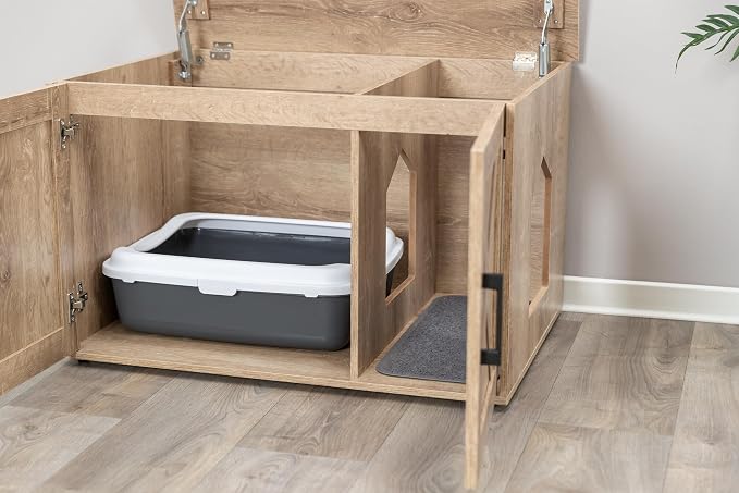 TRIXIE XL Farmhouse Litter Box Enclosure (Graywash), Hidden Litter Box for Cats in Farmhouse-Style, Openings on Either Ends, Large Ventilations Slots, Double Doors for Easy Cleaning, Removable Divider - Image 6